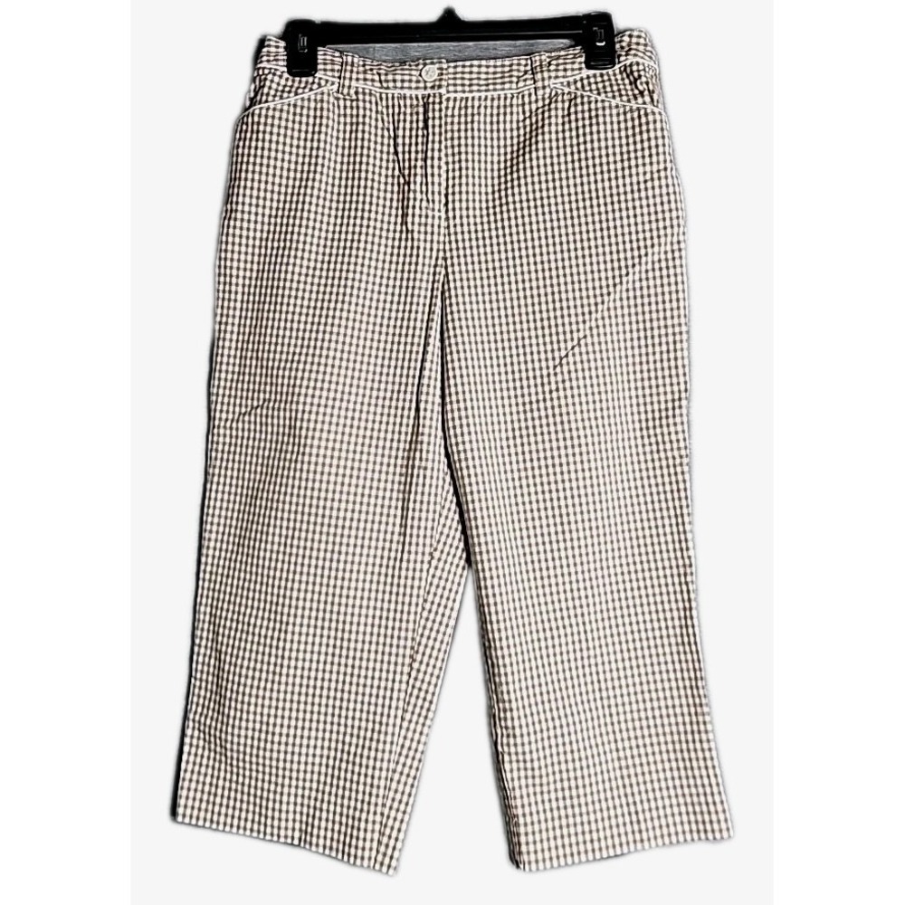 TALBOTS Capri Pants 8P Womens Petites Brown Gingham Check Stretch Cropped